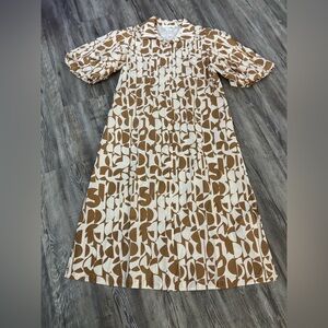 THML Tan and Cream Geometric Blouse